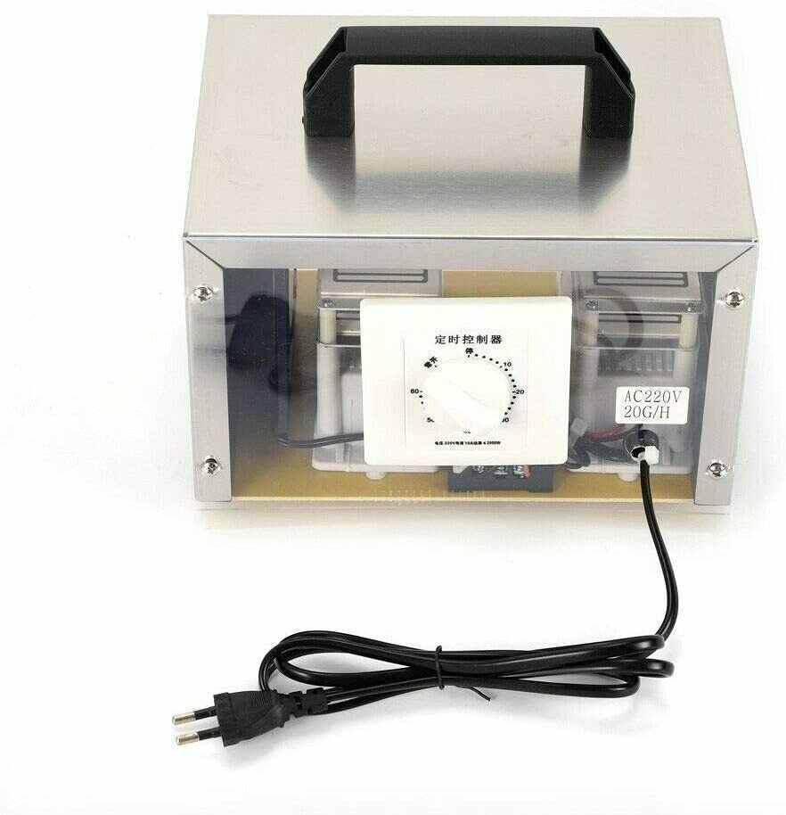 20000mg/h 0zone Generator with Timer 10A 30-60W 20g Machine with Stainless Steel Case For Fruit Meat and Home (Ships from The US)