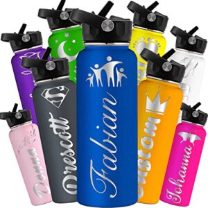 personalized water bottles custom with straw lid 24 oz customized insulated water bottles stainless steel engraved name for girls women men boys school sports gifts