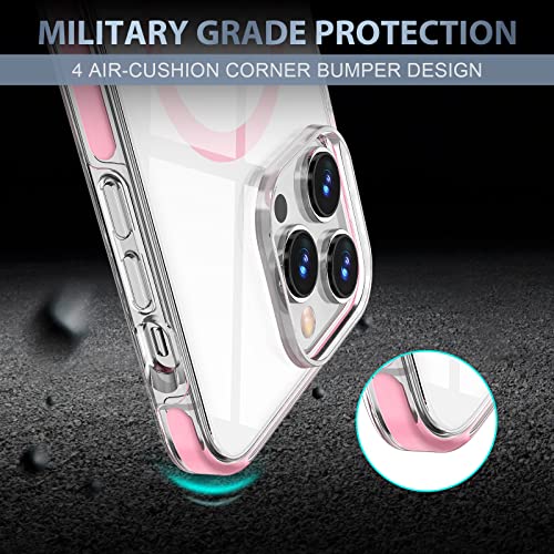 MILPROX Compatible with Magsafe for iPhone 14 Plus Clear Case 2022, Magnetic Crystal Transparent Cover Shockproof Protective Anti-Yellow Heavy Duty Bumper Shell for iPhone 14 Plus 6.7" - Pink