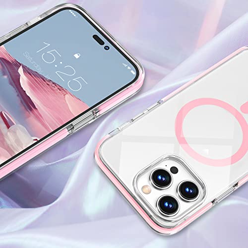 MILPROX Compatible with Magsafe for iPhone 14 Plus Clear Case 2022, Magnetic Crystal Transparent Cover Shockproof Protective Anti-Yellow Heavy Duty Bumper Shell for iPhone 14 Plus 6.7" - Pink