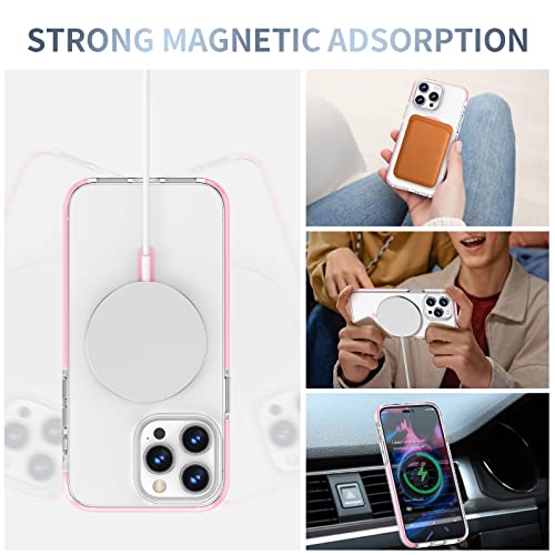 MILPROX Compatible with Magsafe for iPhone 14 Plus Clear Case 2022, Magnetic Crystal Transparent Cover Shockproof Protective Anti-Yellow Heavy Duty Bumper Shell for iPhone 14 Plus 6.7" - Pink