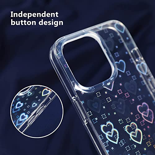 LSL Compatible with iPhone 14 Pro Max Case Clear Cute Holographic Heart Case for Women Girls Aesthetic Glitter Bling Rainbow Love Heart Cover Designed for iPhone 14 Pro Max 6.7 Inch 2022