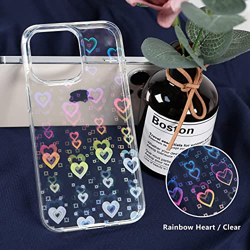 LSL Compatible with iPhone 14 Pro Max Case Clear Cute Holographic Heart Case for Women Girls Aesthetic Glitter Bling Rainbow Love Heart Cover Designed for iPhone 14 Pro Max 6.7 Inch 2022