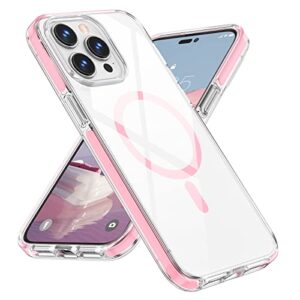 milprox case compatible with magsafe for iphone 14 pro max 2022, magnetic clear [non yellowing] [mil-grade protection] shockproof heavy duty bumper cover shell - pink