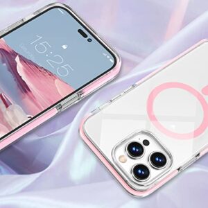 MILPROX Case Compatible with Magsafe for iPhone 14 Pro Max 2022, Magnetic Clear [Non Yellowing] [Mil-Grade Protection] Shockproof Heavy Duty Bumper Cover Shell - Pink