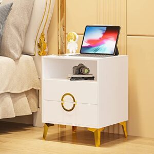 gurexl nightstand with 2 drawers for bedroom furniture, modern end side table side bed table with sliding drawer & open storage