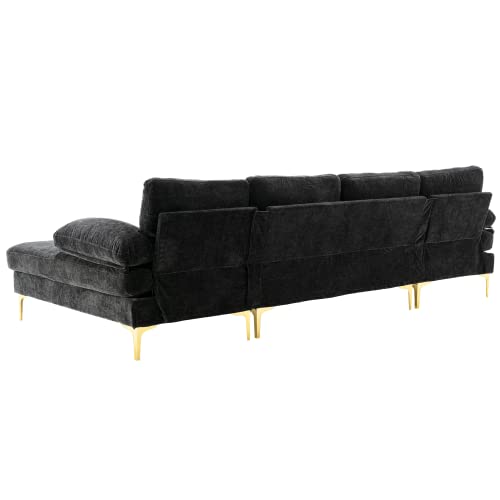 Homtique U Shaped Sectional Couch,Modern Large Modular Sectional Sofa for Living Room,Chenille Fabric Oversized Couch with Chaise Lounge and Golden Legs (Black)