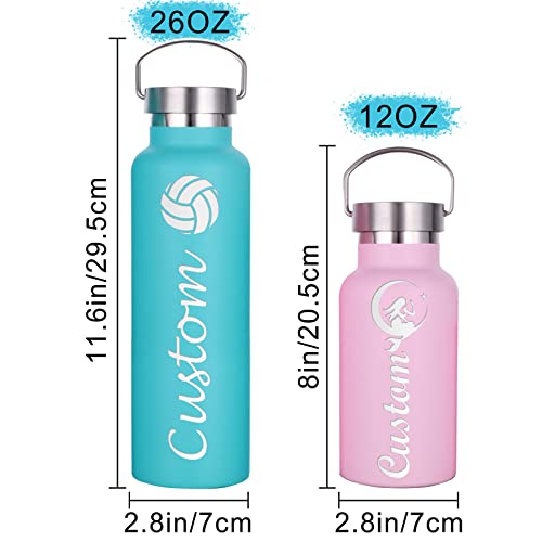 Personalized Water Bottles with Straw, Custom Insulated Water Bottle Engraved Name Text for Women Men Girls Boys-12oz/26oz