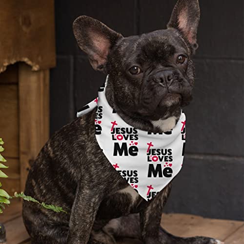 Jesus Loves Me Dog Bandana - Christian Pet Bandana - Faith Pet Scarf (S, White)