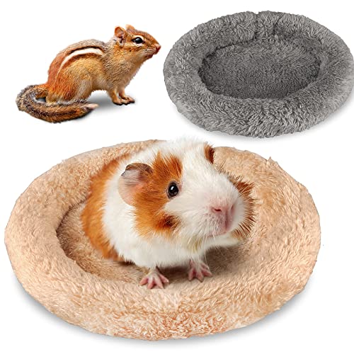 HMBGSFD 2 Pack Guinea Pig Bed, Calming Rats Bed, Round Donut Washable Small Animals Bed, Anti Anxiety Pet Fuzzy Bed for Guinea Pig, Hamster, Ferret, Squirrel, Chinchilla, Turtle and Bearded Dragon