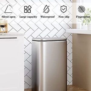 Pazidom 13 Gallon Step Trash Can with Soft Close Lid, 50 Liter Stainless Steel Pedal Garbage Bin with Removable Inner Bucket, Tall Rectangular Trash Bin for Kitchen Office Bedroom, Silver