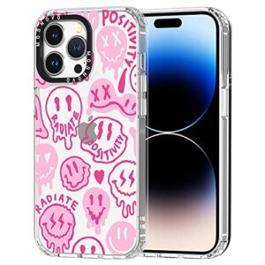 mosnovo compatible with iphone 14 pro max case, [buffertech 6.6 ft drop impact] [anti peel off tech] clear tpu bumper phone case cover pink smiles face designed for iphone 14 pro max 6.7"