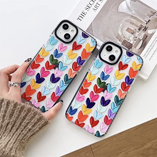 Lxsceto Multi Color Daub Loving Heart Bumper Phone Case for iPhone 14 Plus Women Cellphone Protective Cover Fashion Cases for iPhone 14Plus 6.7"