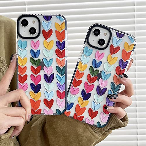 Lxsceto Multi Color Daub Loving Heart Bumper Phone Case for iPhone 14 Plus Women Cellphone Protective Cover Fashion Cases for iPhone 14Plus 6.7"