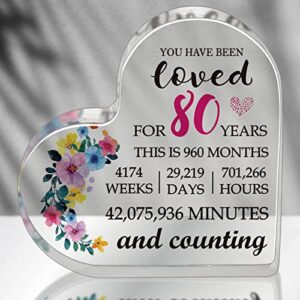 80th birthday gifts for women, 80 year old gifts 80th anniversary presents idea for women mom wife grandma turning 80 acrylic heart keepsake you have been loved for 80 years c034