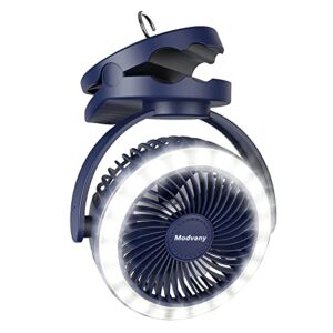 modvany clip on fan battery operated fan w/hook 3 speeds 5inch led lights 360° oscillating for camping bed treadmi