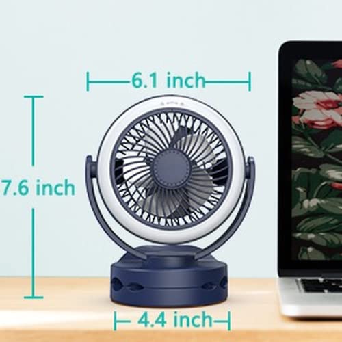 Modvany Clip On Fan Battery Operated Fan w/Hook 3 Speeds 5Inch LED Lights 360° Oscillating for Camping Bed Treadmi