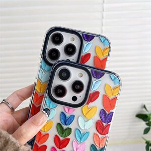 Lxsceto Multi Color Daub Loving Heart Bumper Phone Case for iPhone 14 Pro Women Cellphone Protective Cover Fashion Cases for iPhone 14Pro 6.1"