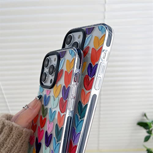 Lxsceto Multi Color Daub Loving Heart Bumper Phone Case for iPhone 14 Pro Women Cellphone Protective Cover Fashion Cases for iPhone 14Pro 6.1"