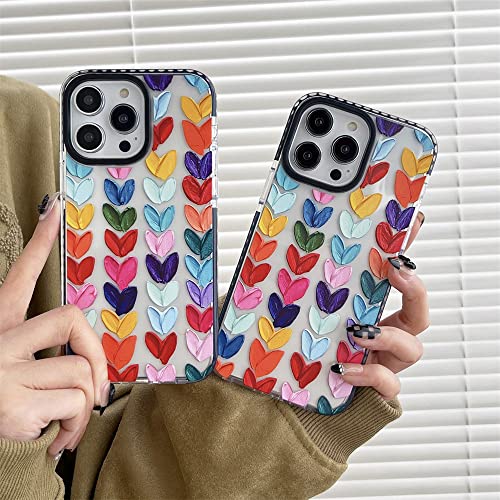 Lxsceto Multi Color Daub Loving Heart Bumper Phone Case for iPhone 14 Pro Women Cellphone Protective Cover Fashion Cases for iPhone 14Pro 6.1"
