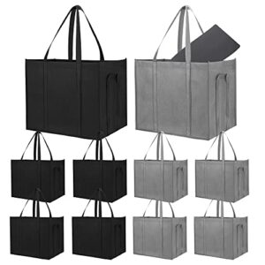 maxcycle reusable grocery bags 10 pack large durable foldable shopping tote bags with 10 removable bottoms for groceries