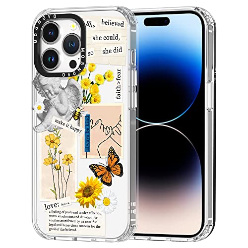 MOSNOVO Compatible with iPhone 14 Pro Max Case, [Buffertech 6.6 ft Drop Impact] [Anti Peel Off Tech] Clear TPU Bumper Women Phone Case Cover Vintage Collage Art Designed for iPhone 14 Pro Max 6.7"