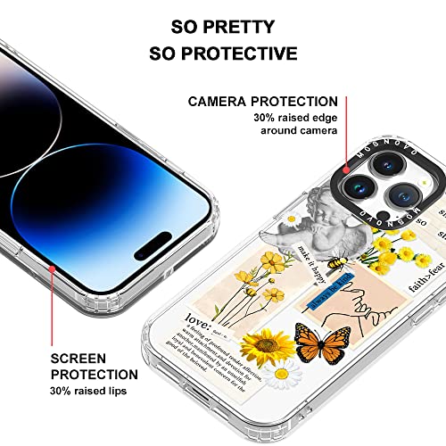 MOSNOVO Compatible with iPhone 14 Pro Max Case, [Buffertech 6.6 ft Drop Impact] [Anti Peel Off Tech] Clear TPU Bumper Women Phone Case Cover Vintage Collage Art Designed for iPhone 14 Pro Max 6.7"