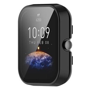 screen protector compatible with amazfit bip 3 pro/bip 3 cases smartwatch accessories tencloud covers scratched resistant full protective cover screen protectors for bip 3 pro/bip 3 (black)