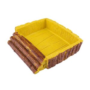 Faux Wood Ramp and Food Bowl for Amphibians, Reptiles and Other Little Critters, Made from Premium Non-Toxic Resin - Large Size