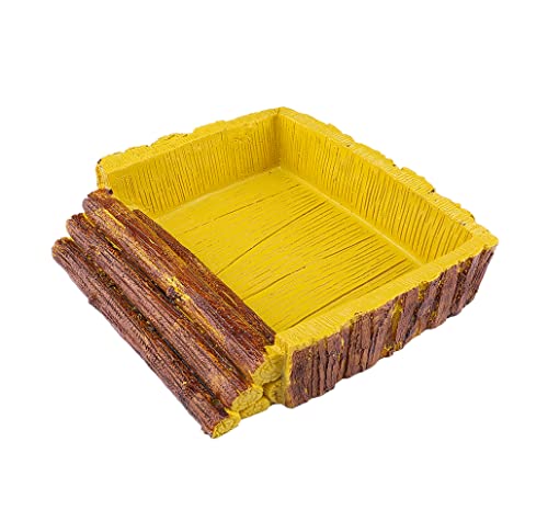 Faux Wood Ramp and Food Bowl for Amphibians, Reptiles and Other Little Critters, Made from Premium Non-Toxic Resin - Large Size