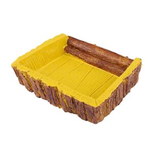 Faux Wood Ramp and Food Bowl for Amphibians, Reptiles and Other Little Critters, Made from Premium Non-Toxic Resin - Large Size