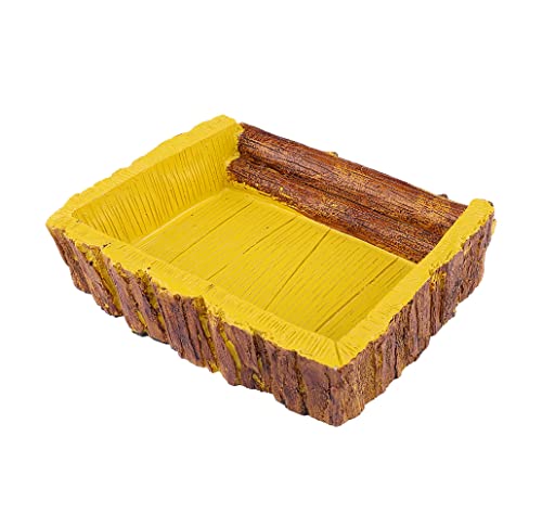 Faux Wood Ramp and Food Bowl for Amphibians, Reptiles and Other Little Critters, Made from Premium Non-Toxic Resin - Large Size