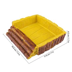 Faux Wood Ramp and Food Bowl for Amphibians, Reptiles and Other Little Critters, Made from Premium Non-Toxic Resin - Large Size
