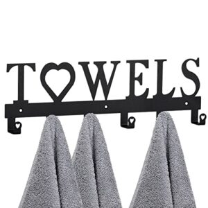 weekseight metal towel holder towel rack, wall mount towel hanger hooks for bathroom kitchen bedroom hanging towels bathrobe robe (6 hooks black)