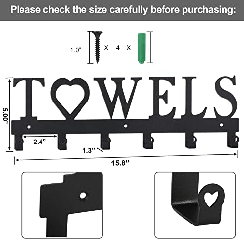 WeeksEight Metal Towel Holder Towel Rack, Wall Mount Towel Hanger Hooks for Bathroom Kitchen Bedroom Hanging Towels Bathrobe Robe (6 Hooks Black)