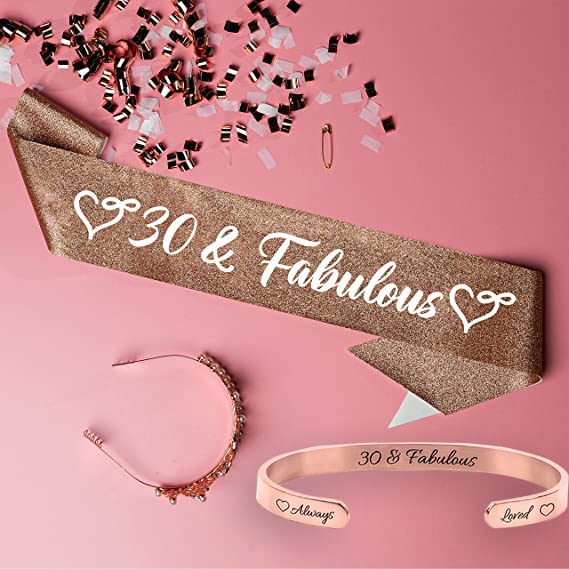 30 & Fabulous, Bracelet and Sash & Tiara For 30th Birthday Decorations For Women, Happy 30th Birthday Decorations Her, 30th Birthday Gift Ideas, 30th Birthday Gifts For Women, Dirty 30 Birthday