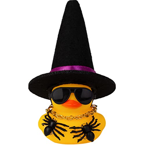 MuMyer Car Rubber Duck Ornaments Halloween Duck Car Dashboard Decorations with Mini Witch Hat Sunglasses Necklace for Halloween Themed Gifts