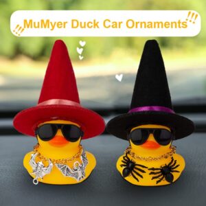 MuMyer Car Rubber Duck Ornaments Halloween Duck Car Dashboard Decorations with Mini Witch Hat Sunglasses Necklace for Halloween Themed Gifts