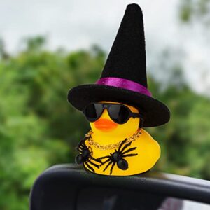 MuMyer Car Rubber Duck Ornaments Halloween Duck Car Dashboard Decorations with Mini Witch Hat Sunglasses Necklace for Halloween Themed Gifts