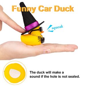 MuMyer Car Rubber Duck Ornaments Halloween Duck Car Dashboard Decorations with Mini Witch Hat Sunglasses Necklace for Halloween Themed Gifts