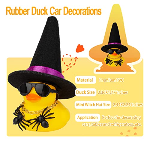 MuMyer Car Rubber Duck Ornaments Halloween Duck Car Dashboard Decorations with Mini Witch Hat Sunglasses Necklace for Halloween Themed Gifts