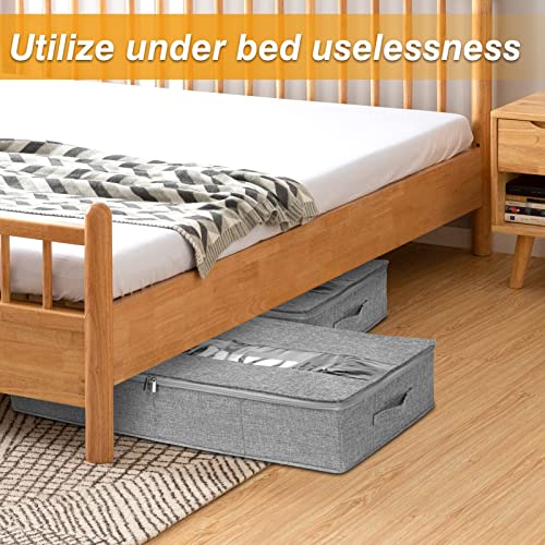 punemi Under Bed Storage Containers, 2 Pack Underbed Clothes Storage W/Adjustable Dividers, Firm Sides Organizer Bags With Clear Panel & 3 Reinforced Handles for Clothing Shoes, 6 Inches Low Profile