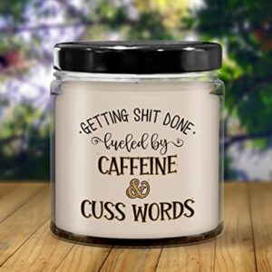 The Improper Mug Fueled by Caffeine and Cuss Words Candle for Coffee Lovers Sarcastic Rude Birthday Christmas Ideas for Mom Dad Funny Adult Humor 9 Oz. Vanilla Scented
