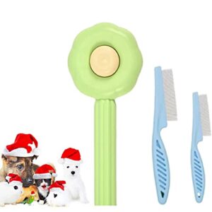 aesalutoy cat brush for shedding indoor cats - cat hair brush for deshedding long haired cats, self cleaning cat grooming brush, slicker brush for cats, kitten and short haired dogs, cat fur comb brush with two cat hair combs(green)