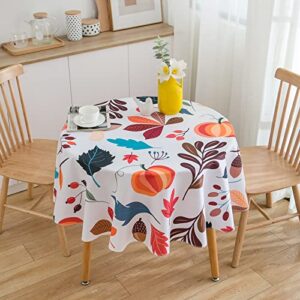 QiCHo Autumn Leaves Fall Printed Tablecloth Round 60 inch Waterproof and Stain Resistant Easy Care Fabric Tablecloth for Restaurant/Thanksgiving/Holiday Party Decoration
