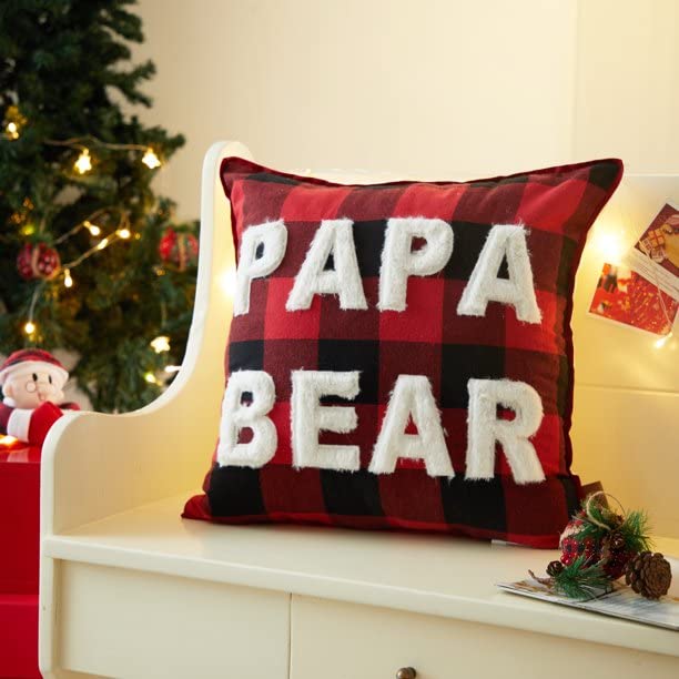 Dearfoams Papa Bear Pillow, Red and Black Buffalo Check