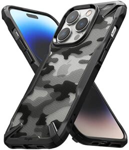 ringke fusion-x [military design] compatible with iphone 14 pro case 6.1 inches, camouflage hard back heavy duty shockproof advanced protective bumper cover - camo black