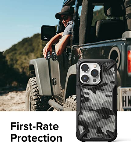 Ringke Fusion-X [Military Design] Compatible with iPhone 14 Pro Case 6.1 Inches, Camouflage Hard Back Heavy Duty Shockproof Advanced Protective Bumper Cover - Camo Black