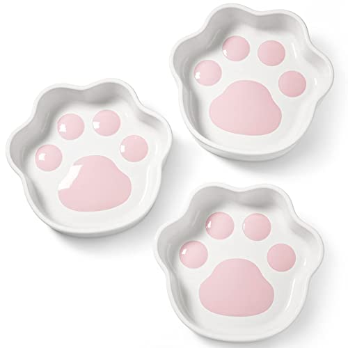 LE TAUCI Cat Food Bowl Ceramic, 8 Oz Small Shallow Cat Food Dishes for Indoor Cats, Cat Water Bowl, Relief Whisker Fatigue Cat Bowls, Cute Paw Shaped Kitten Bowls, Cat Plates, Small Animal Food Bowl