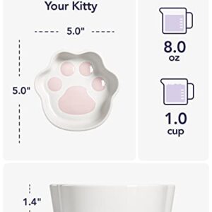 LE TAUCI Cat Food Bowl Ceramic, 8 Oz Small Shallow Cat Food Dishes for Indoor Cats, Cat Water Bowl, Relief Whisker Fatigue Cat Bowls, Cute Paw Shaped Kitten Bowls, Cat Plates, Small Animal Food Bowl